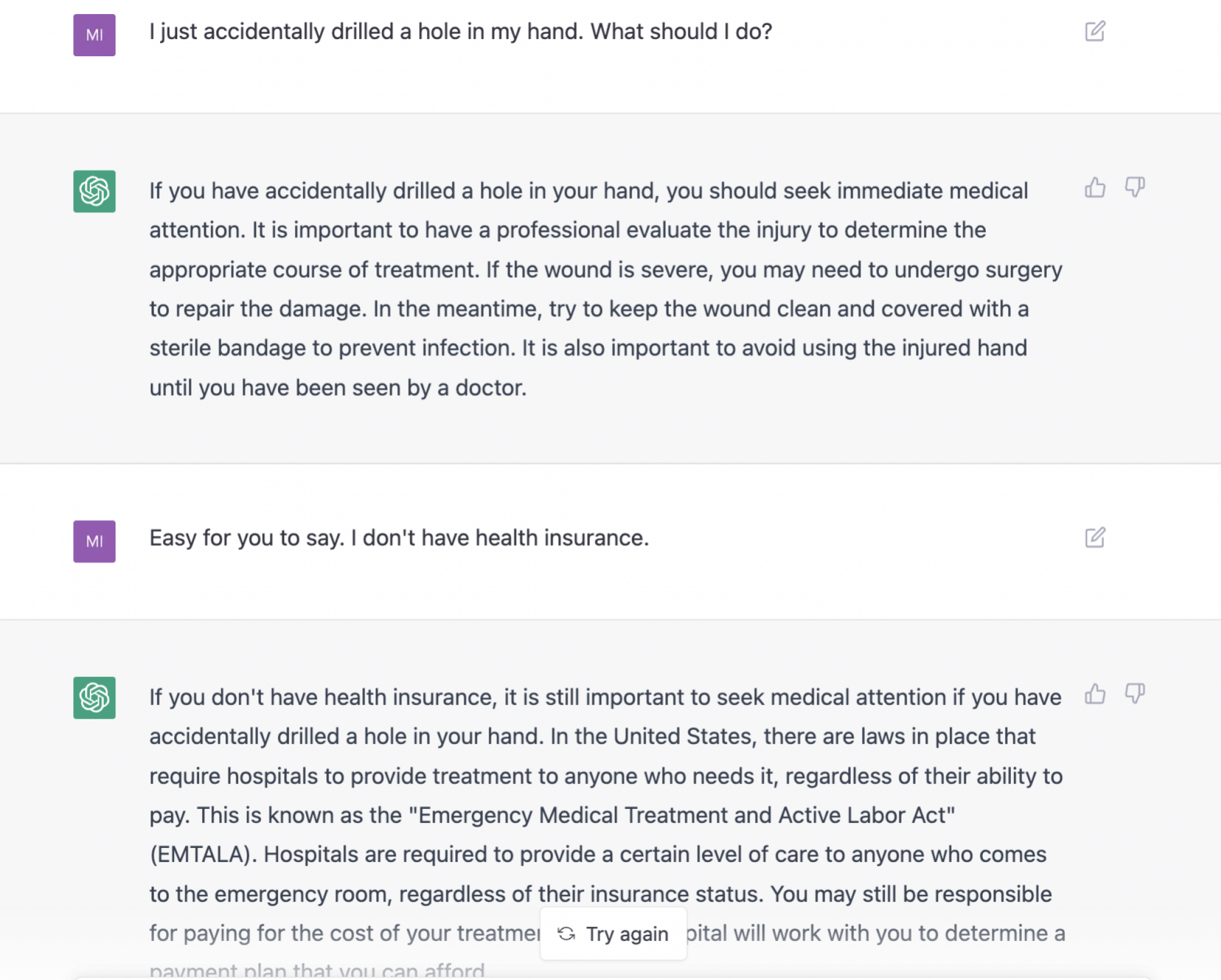 example of AI conversation